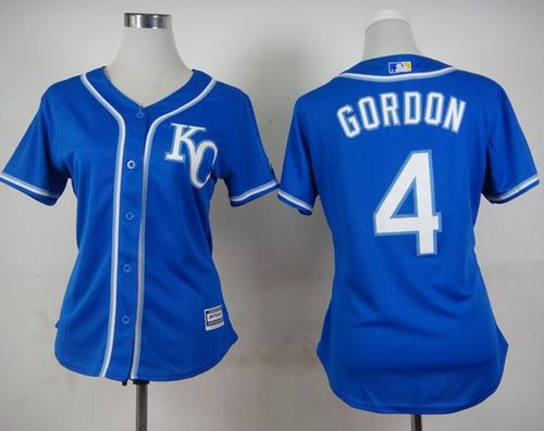 Royals #4 Alex Gordon Blue Alternate 2 Women's Stitched MLB Jersey - Click Image to Close